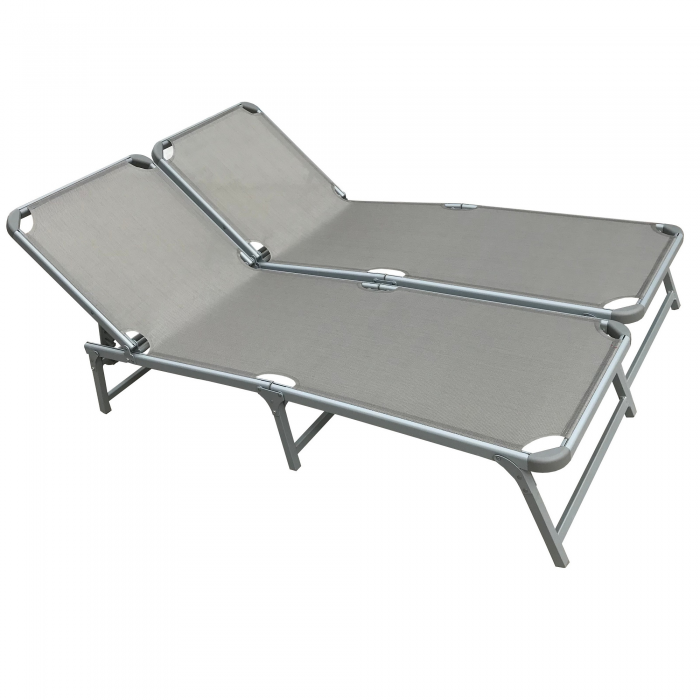 Set 2 sezlonguri pliabile cu spatar reglabil 4 pozitii si stofa mesh RAKI 188x58cm 