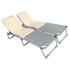 Set 2 sezlonguri plabile CULINARO 188x56cm cadru metalic cu profil ingust gri + 2 perne 110x50cm bej