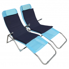 Set 2 sezlonguri pliante CULINARO albastre 140x58x98cm + 2 perne 110x50cm