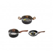 Set de gatit, 5 piese inductie TANGO oala cu capac, cratita cu capac si tigaie