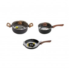 Set de gatit inductie 3 piese TANGO, oala cu capac 26cm, cratita cu capac 18cm si tigaie 26cm