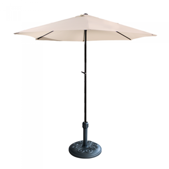 RAKI Umbrela soare 250cm bej cu mecanism rabatare si suport rotund cu relief 12kg culoare neagra