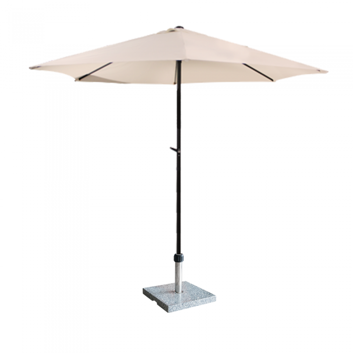 RAKI Umbrela soare 300cm bej cu mecanism rabatare si suport rotund marmura 30kg