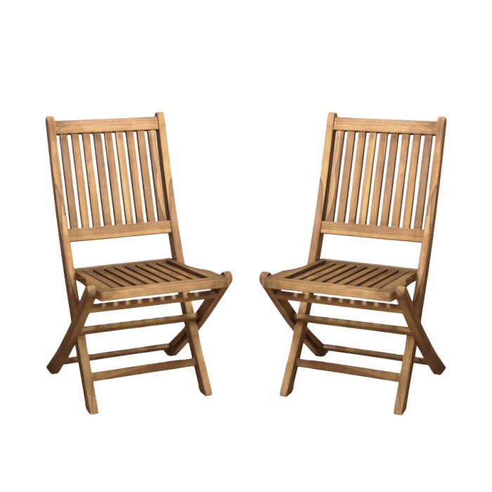 Set 2 scaune pliante din lemn de tec cu finisaj natural RAKI, 45x63xh92cm