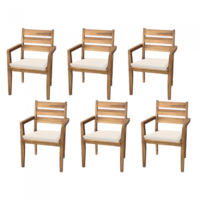 Set 6 scaune din lemn de tec cu finisaj natural RAKI, 58x54,5xh90cm cu 6 perne