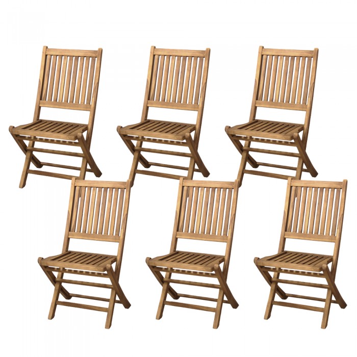 Set 6 scaune pliante din lemn de tec cu finisaj natural RAKI, 45x63xh92cm