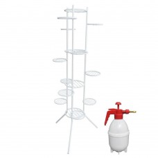 Suport pentru 15 ghivece RAKI, 60xh150cm, metalic, alb, si pompa de stropit