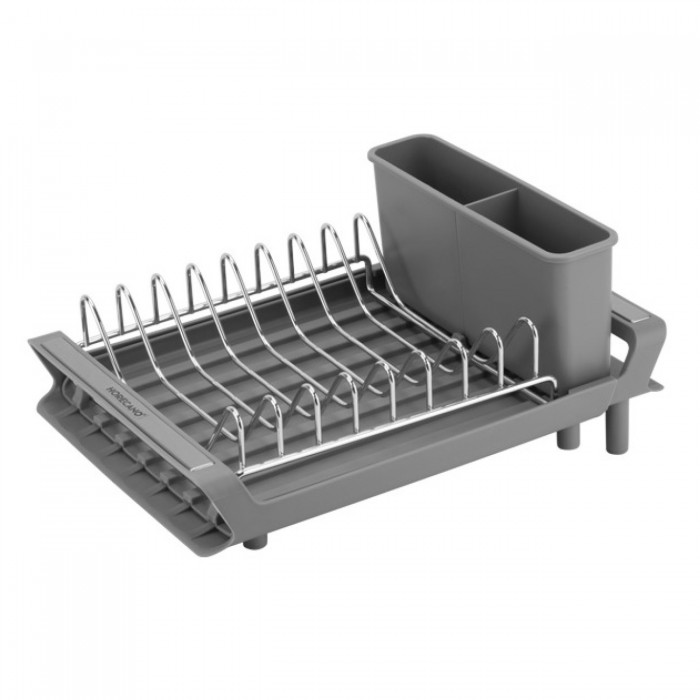 Uscator extensibil cu scurgere pentru farfurii,tacamuri si pahare 28/47x20xh11cm,gri