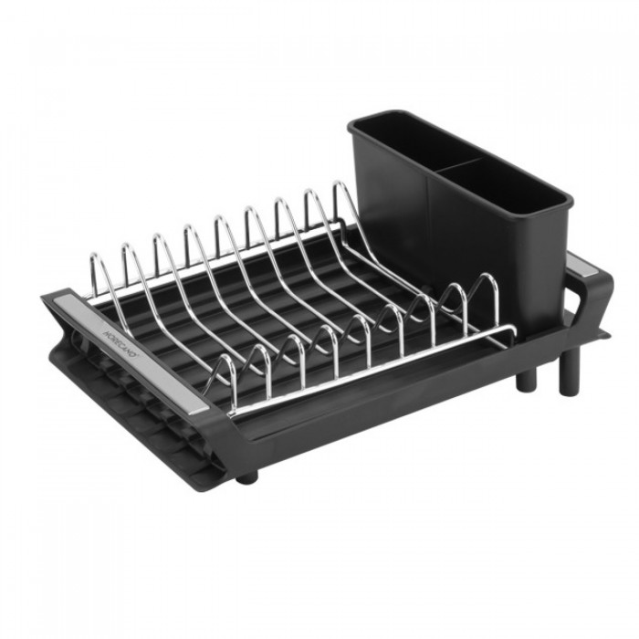 Uscator extensibil cu scurgere pentru farfurii,tacamuri si pahare 28/47x20xh11cm,negru
