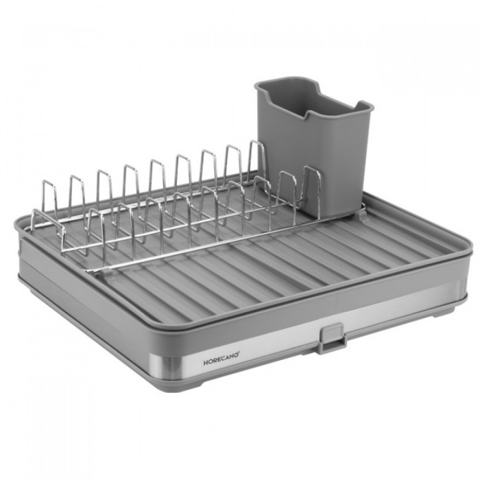 Uscator extensibil lateral cu scurgere pentru farfurii,tacamuri si pahare 28/47x20xh11cm,gri