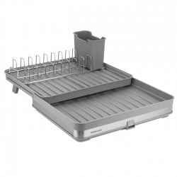 Uscator extensibil lateral cu scurgere pentru farfurii,tacamuri si pahare 28/47x20xh11cm,gri...