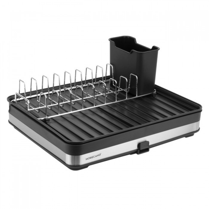Uscator extensibil lateral cu scurgere pentru farfurii,tacamuri si pahare 28/47x20xh11cm,negru